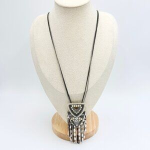Stella & Dot Chiara Silvertone Boho Fringe Pendant Long Necklace